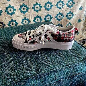 Adidas Nizza Plaid Sneakers with White and Red Accents